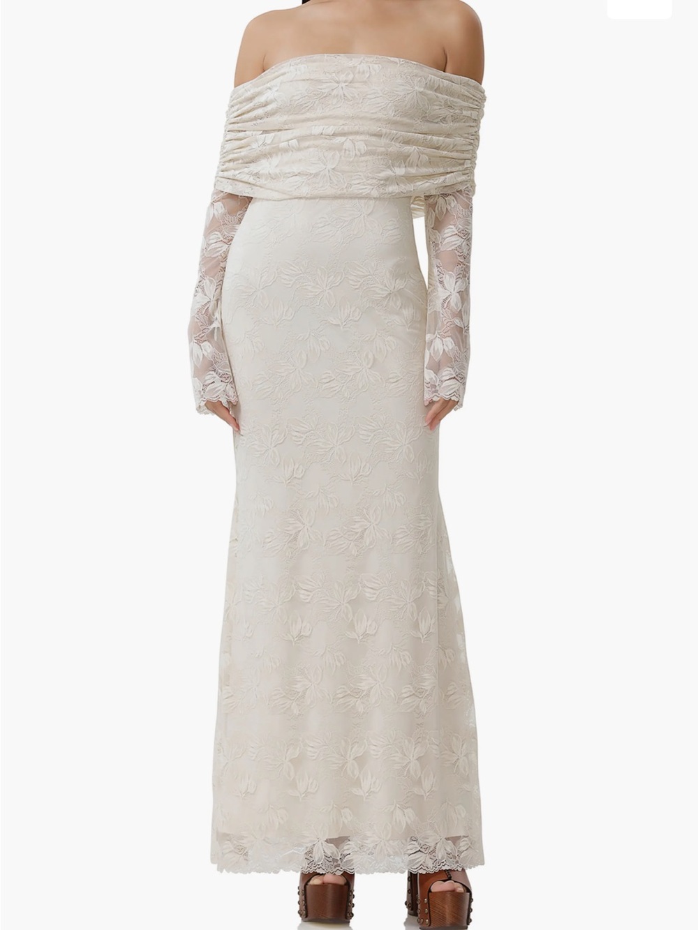 AFRM Ivory Off-Shoulder Lace Maxi Dress